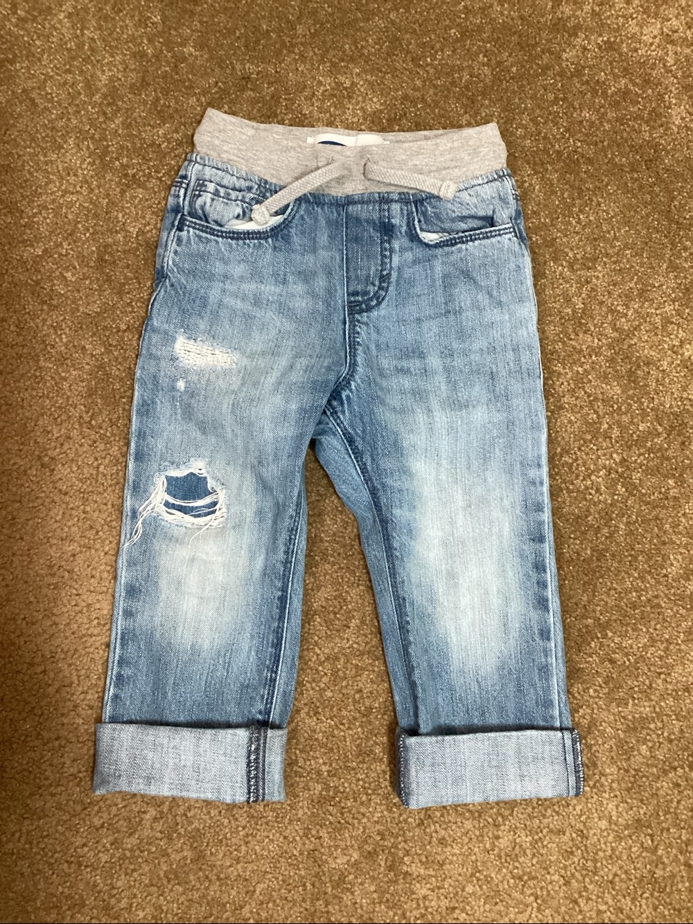 Old Navy Boy 2T Light Blue Distressed Relaxed Straight Jeans Stretch Waist